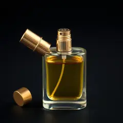 Szklana butelka perfum z złotą nakrętką i atomizerem. Jak naprawić perfum który nie psika? Sprawdź, czy atomizer nie jest zapchany.